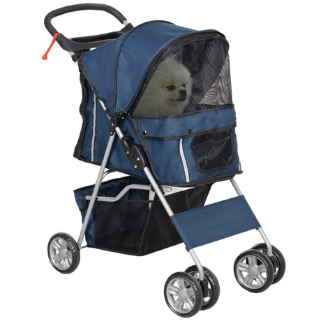 easycomfort easycomfort passeggino per cani pieghevole con cestino e portabicchiere peso max 10 kg 75x45x97cm blu scuro