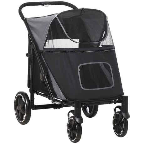 easycomfort easycomfort passeggino per cani pieghevole con ingressi a cerniera e finestre a rete 112x65x100 cm grigio scuro e nero