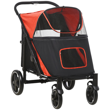 easycomfort easycomfort passeggino per cani pieghevole con ingressi a cerniera e finestre a rete 112x65x100 cm nero e rosso