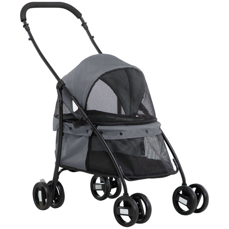 easycomfort easycomfort passeggino per cani pieghevole con tettuccio regolabile borsa e 2 guinzagli 82x47x97 cm grigio e nero