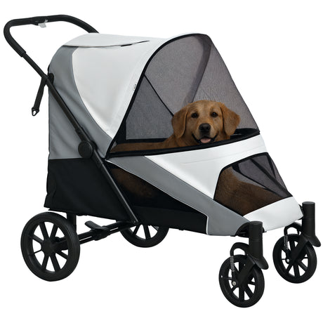 easycomfort easycomfort passeggino per cani taglia grande pieghevole con finestre a rete cuscino e guinzagli 124x67x100 cm grigio