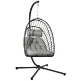 easycomfort easycomfort poltrona sospesa in rattan pe con cuscino seduta pieghevole e struttura in acciaio grigio