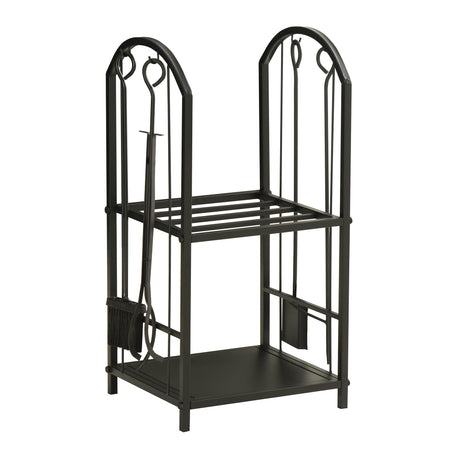 easycomfort easycomfort portalegna a 2 ripiani in metallo con paletta scopa attizzatoio e pinza 41 5x32 5x74 5 cm nero