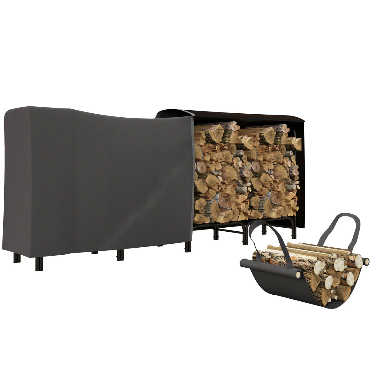 easycomfort easycomfort portalegna da interno ed esterno in metallo con telo porta legna e copertura 240x36x99cm nero