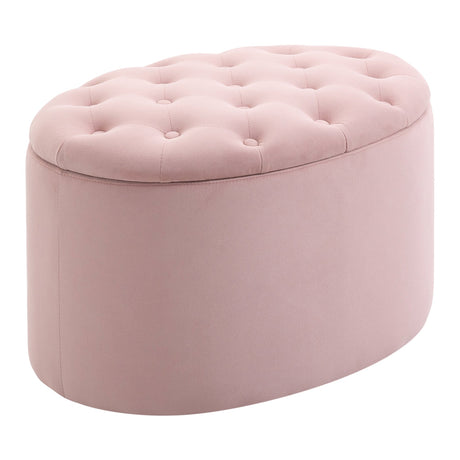 easycomfort easycomfort pouf contenitore ovale imbottito e trapuntato in velluto 71x52x42cm rosa