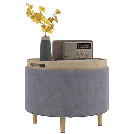 easycomfort easycomfort pouf contenitore vellutato da 120 kg max con vassoio a ribalta in mdf e rovere 56x56x42 cm grigio