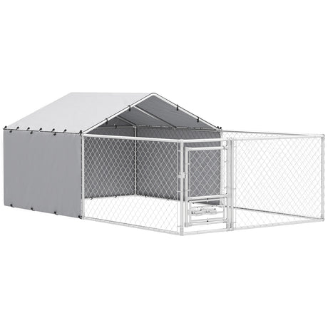 easycomfort easycomfort recinto per cani con coperture e ciotole girevoli in acciaio e tessuto oxford 4x2 3x1 5 m argento