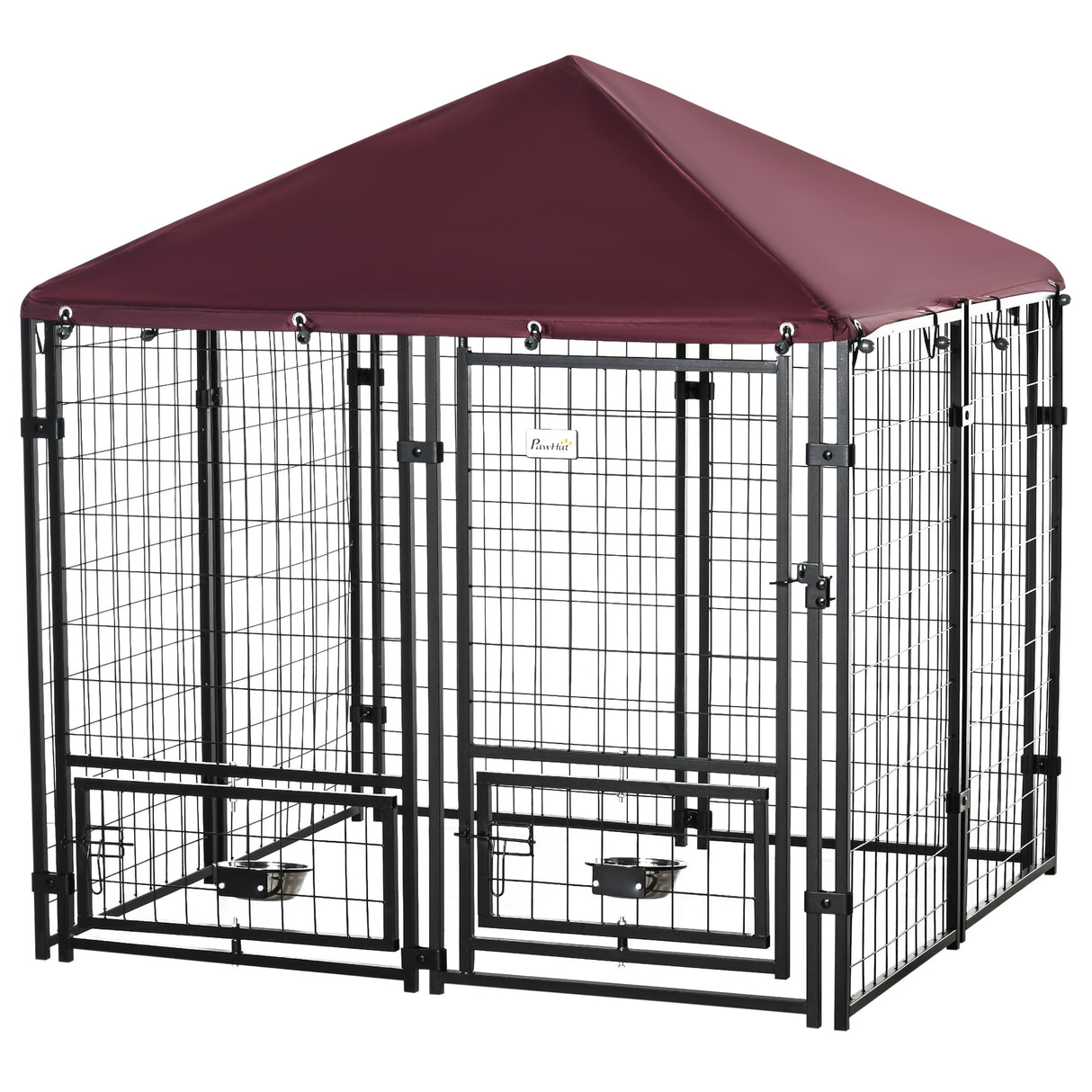 immagine-1-easycomfort-easycomfort-recinto-per-cani-da-esterno-con-serratura-2-ciotole-girevoli-e-copertura-rimovibile-nero-e-rosso