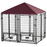 immagine-1-easycomfort-easycomfort-recinto-per-cani-da-esterno-con-serratura-2-ciotole-girevoli-e-copertura-rimovibile-nero-e-rosso