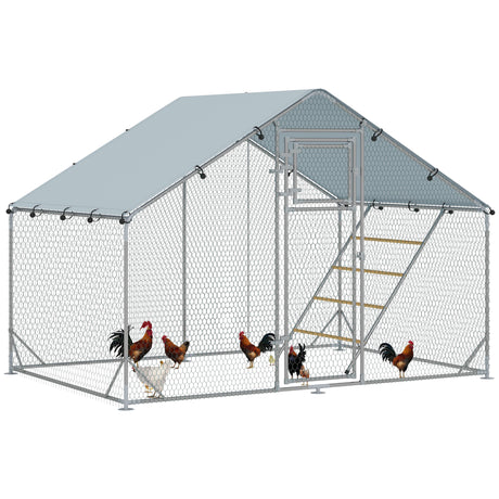easycomfort easycomfort recinto per galline da 6m per 6 8 animali con tetto impermeabile mangiatoia e posatoio 3x2x1 9m argento