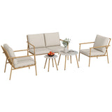 easycomfort easycomfort salotto da giardino con divano 2 poltroncine e 2 tavolini effetto bambu con cuscini marrone