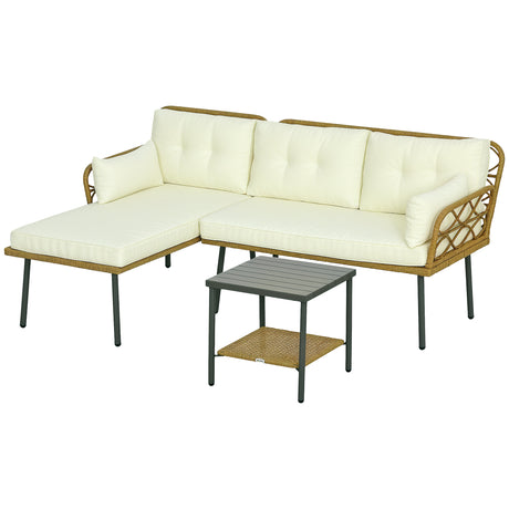 easycomfort easycomfort salotto da giardino in rattan pe con chaise longue divano 2 posti e tavolino crema