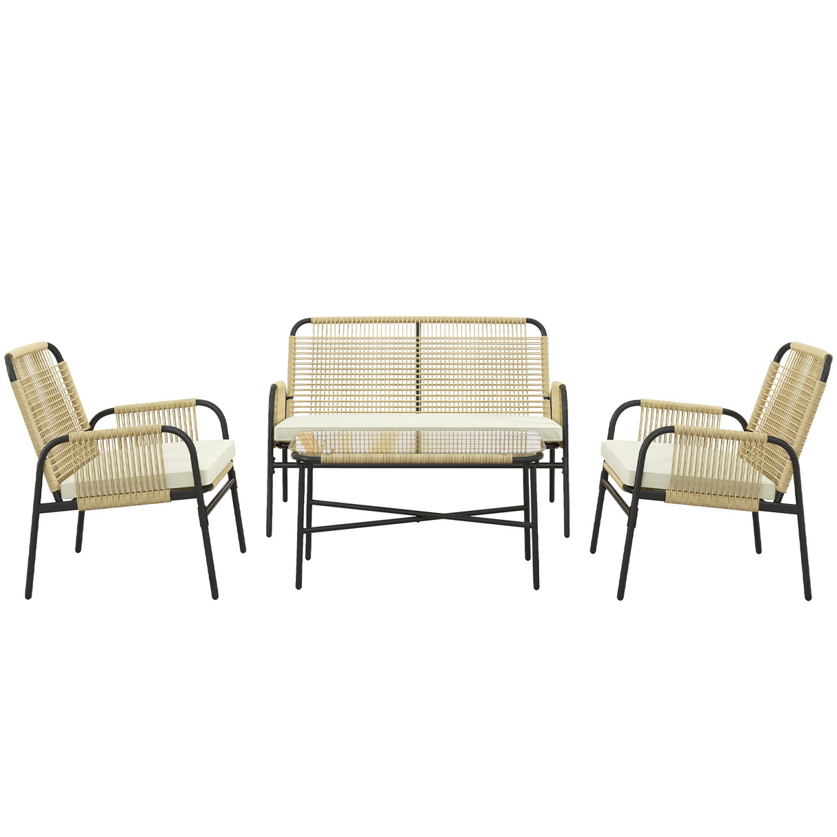 easycomfort easycomfort salotto da giardino in rattan pe con divanetto e 2 poltrone con cuscini tavolino in vetro giallo