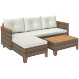 easycomfort easycomfort salotto da giardino in rattan pe con divano 2 posti chaise longue e tavolino da caffe crema