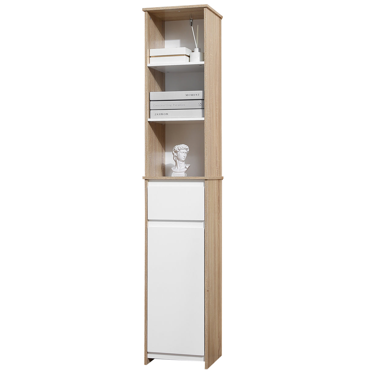 easycomfort easycomfort scaffale bagno salvaspazio in legno mobiletto a colonna con ripiani armadietto e cassetto bianco 32 6x30x171 2cm