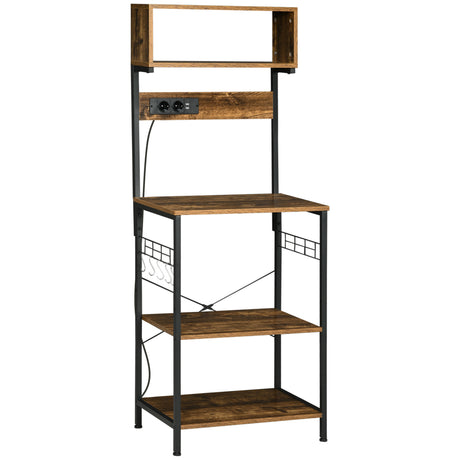 easycomfort easycomfort scaffale cucina con multipresa ripiani e ganci stile industriale 60x42x153cm marrone