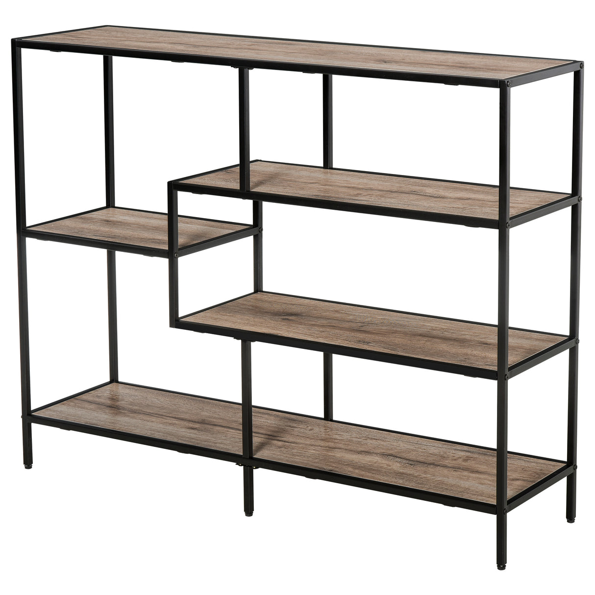 easycomfort easycomfort scaffale libreria asimmetrica in stile industriale in legno e metallo nero 120x32x95cm ean 8054144130903