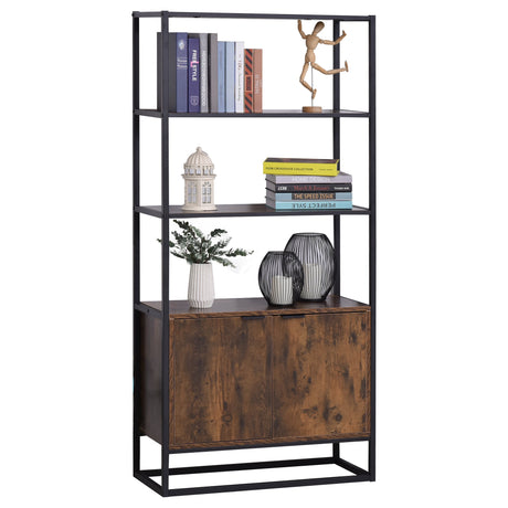 easycomfort easycomfort scaffale libreria in stile vintage con 3 ripiani 1 armadietto in legno e telaio in metallo nero 76x33x162 5cm ean 8054144136066