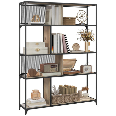 easycomfort easycomfort scaffale libreria industriale a 5 livelli con porta metallica in legno e acciaio 120x30x161 cm nero e grigio