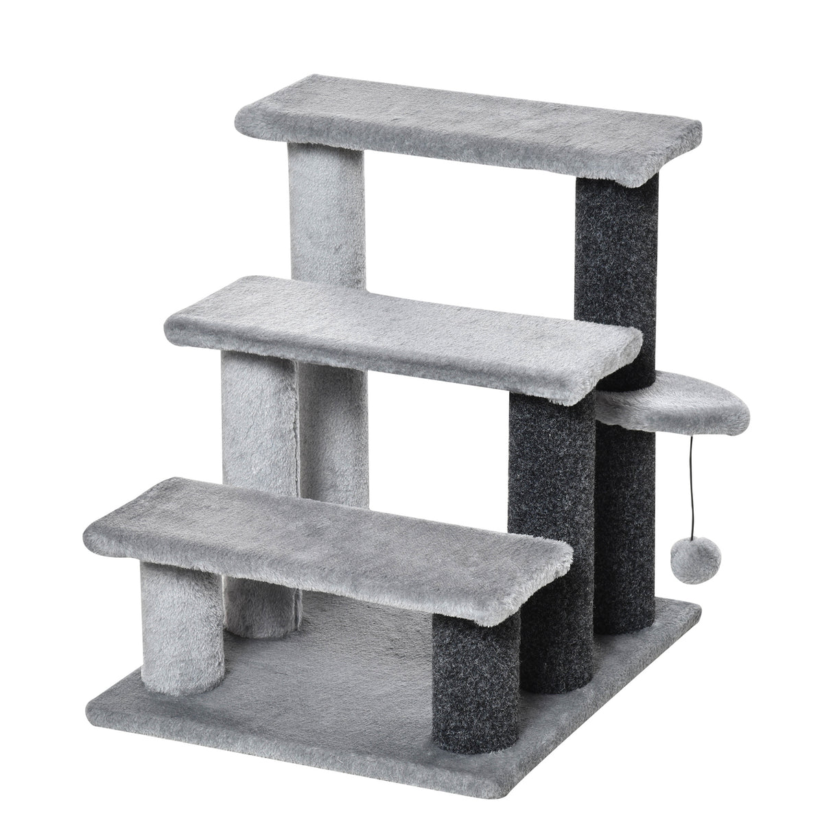 easycomfort easycomfort scaletta per gatti a 3 gradini con rivestimento in flanella e pallina 45x40x48cm grigio