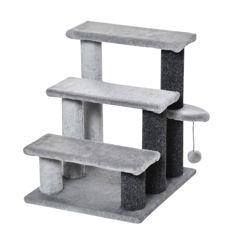 easycomfort easycomfort scaletta per gatti a 3 gradini con rivestimento in flanella e pallina 45x40x48cm grigio