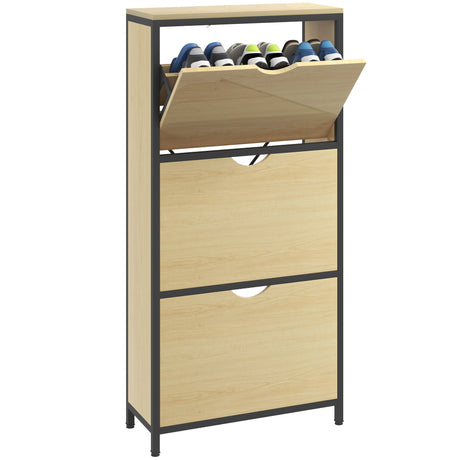 easycomfort easycomfort scarpiera slim con 3 cassetti e ripiani regolabili per 18 paia di scarpe 60x24x124cm rovere