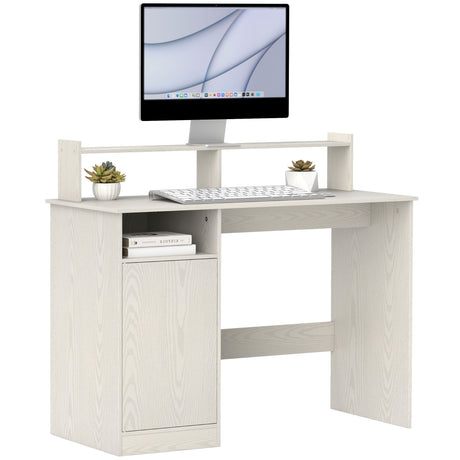 easycomfort easycomfort scrivania moderna con supporto per monitor armadietto e ripiani 108x50x94 cm crema