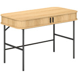 easycomfort easycomfort scrivania per camera e ufficio con ante scanalate legno e acciaio 120x60x76 5cm rovere e nero