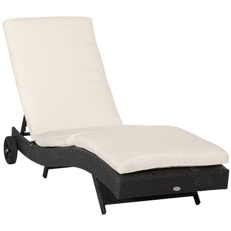 easycomfort easycomfort sdraio da giardino in rattan pe con schienale regolabile e cuscino 207x70x70cm nero