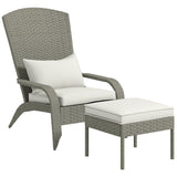 easycomfort easycomfort sedia da giardino con poggiapiedi e cuscini imbottiti in rattan e acciaio 64x82x89 cm grigio e crema