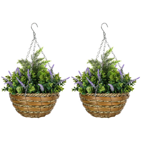 easycomfort easycomfort set 2 piante finte di lavanda con vaso e gancio in pe e vimini 25x34 cm verde e viola