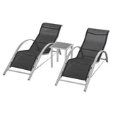 easycomfort easycomfort set 2 sdraio da giardino e tavolino con vetro lettino prendisole con tessuto traspirante 59 x 169 x 66cm nero grigio ean 8054144134192