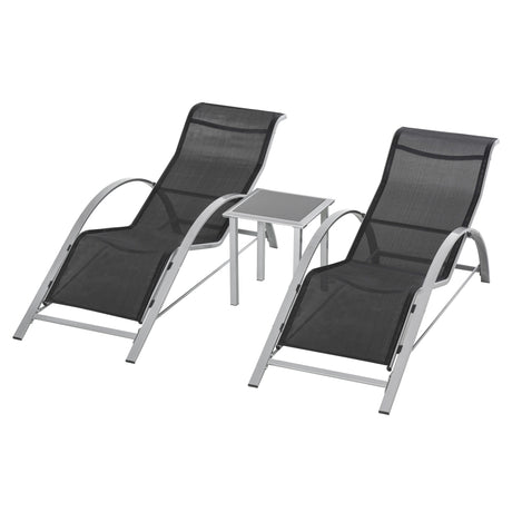 easycomfort easycomfort set 2 sdraio da giardino e tavolino con vetro lettino prendisole con tessuto traspirante 59 x 169 x 66cm nero grigio ean 8054144134192