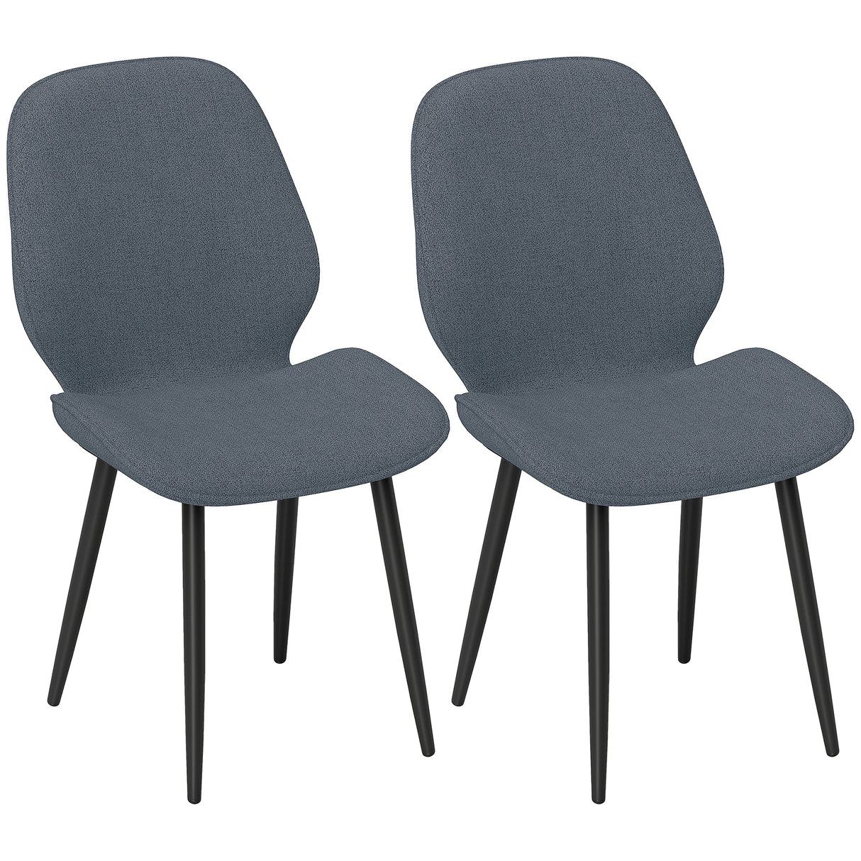 easycomfort easycomfort set 2 sedie da pranzo con schienale ricurvo in tessuto effetto lino schiuma e acciaio 46x56x86 cm grigio e nero