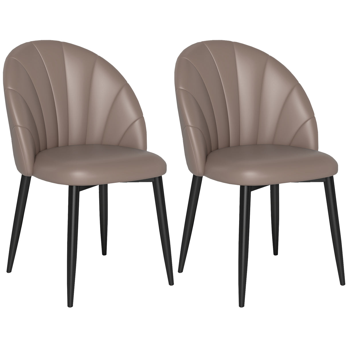 easycomfort easycomfort set 2 sedie da pranzo in pelle pu con gambe in metallo e schienale a conchiglia marrone