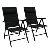 easycomfort easycomfort set 2 sedie pieghevoli con schienale reclinabile e poggiatesta in alluminio e poliestere 54x67x108 cm nero