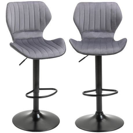 easycomfort easycomfort set 2 sgabelli da bar ad altezza regolabile con seduta ergonomica e poggiapiedi sgabelli alti in effetto velluto e metallo 47x51 5x92 114 cm grigio