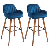 easycomfort easycomfort set 2 sgabelli da bar moderni in velluto con schienale e braccioli base in legno e poggiapiedi blu scuro