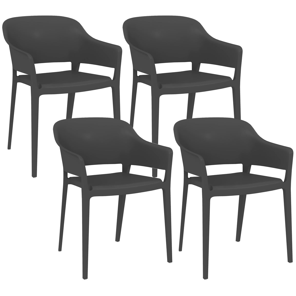 easycomfort easycomfort set 4 sedie da giardino in plastica impilabili con braccioli e schienale alto in pp nero