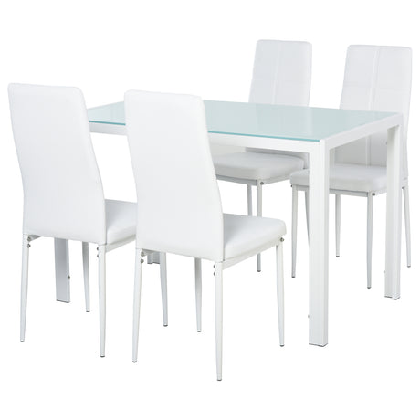easycomfort easycomfort set 5 pezzi con 1 tavolo e 4 sedie per cucina o sala da pranzo in finta pelle metallo e vetro temperato bianco