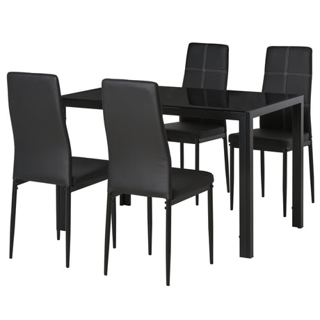 easycomfort easycomfort set 5 pezzi con 1 tavolo e 4 sedie per cucina o sala da pranzo in finta pelle metallo e vetro temperato nero