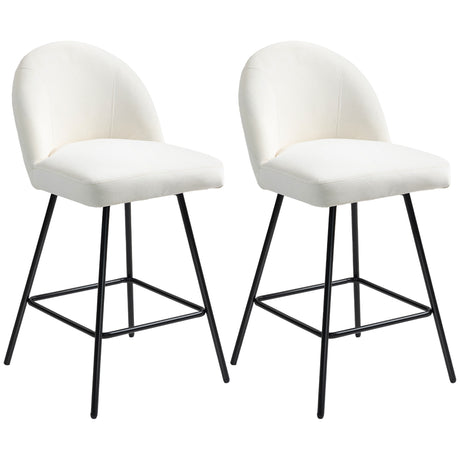 easycomfort easycomfort set da 2 sgabelli da bar con schienale in velluto e poggiapiedi in acciaio bianco crema