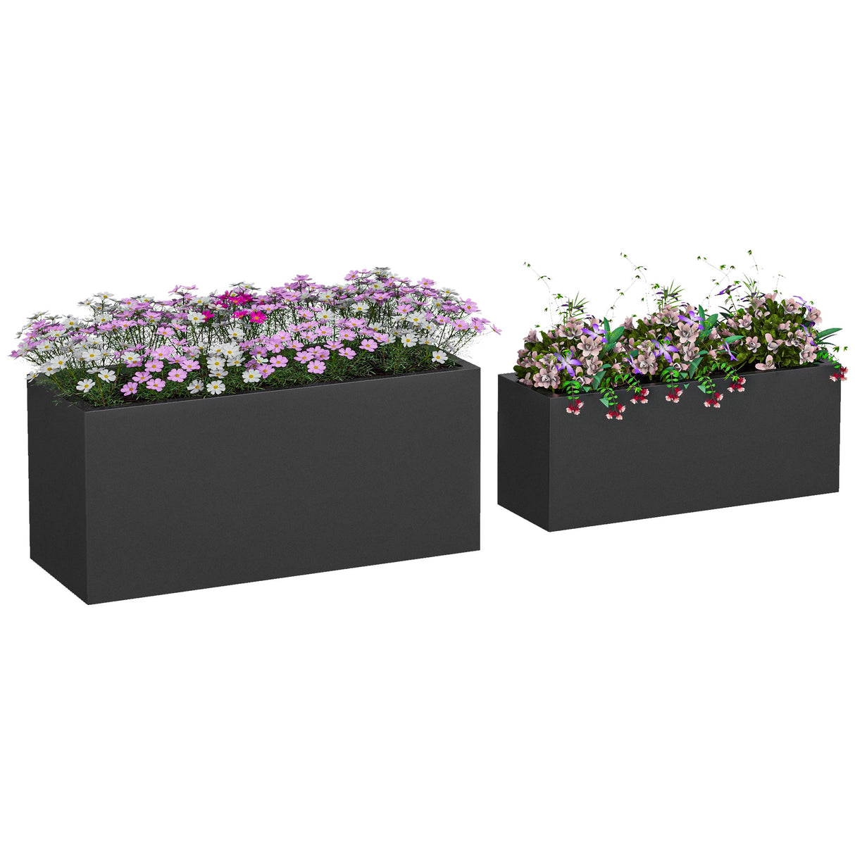 easycomfort easycomfort set da 2 vasi da giardino rettangolari impilabili per esterno e interno nero