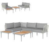 easycomfort easycomfort set da esterno 3 pezzi con 2 divanetti 2 posti e tavolino basso in rattan e acciaio grigio e color legno