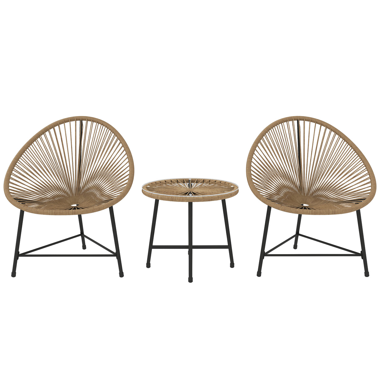 easycomfort easycomfort set da giardino 3 pezzi in rattan pe e acciaio con 2 sedie ovali e tavolino da caffe nero e color legno