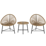 easycomfort easycomfort set da giardino 3 pezzi in rattan pe e acciaio con 2 sedie ovali e tavolino da caffe nero e color legno