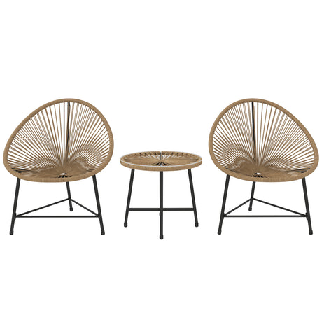 easycomfort easycomfort set da giardino 3 pezzi in rattan pe e acciaio con 2 sedie ovali e tavolino da caffe nero e color legno