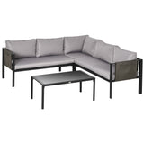 easycomfort easycomfort set da giardino 4 pezzi con 2 divanetti poltrona angolare e tavolino da caffe in vetro temperato