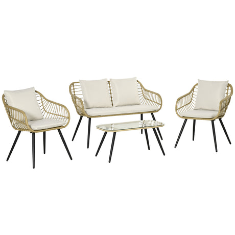 easycomfort easycomfort set da giardino 4 pezzi con 2 sedie da giardino divanetto 2 posti e tavolino basso naturale e crema