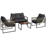 easycomfort easycomfort set da giardino 4 pezzi in rattan con divanetto 2 sedie e tavolino da caffe grigio e marrone